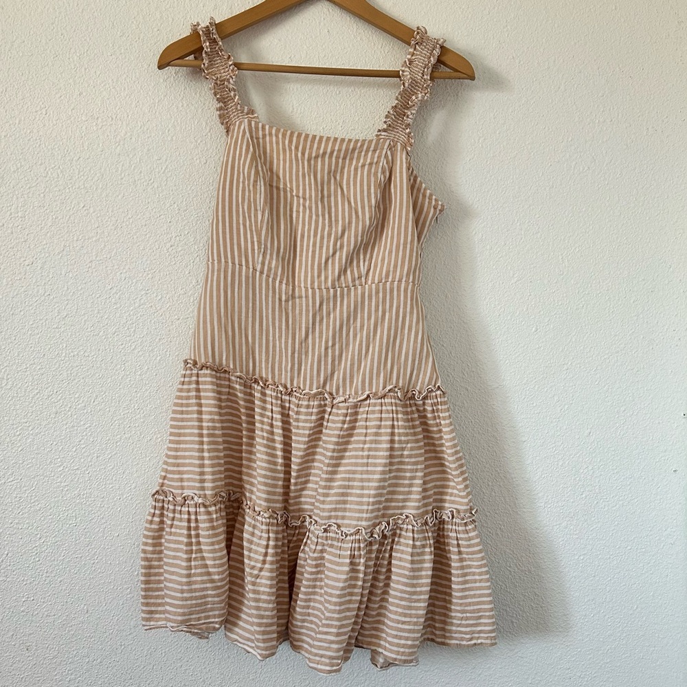 Forever 21 contemporary striped dress ruffled straps Sz M